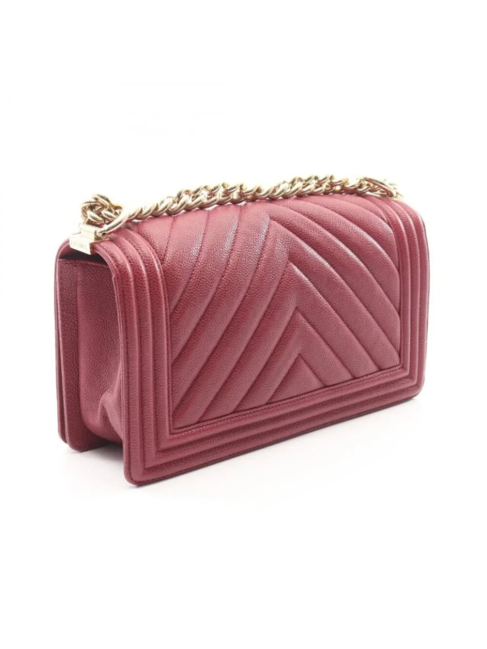 Chanel Shoulder Bag Boy Wine Red Caviar Leather Boy Stitch Chain